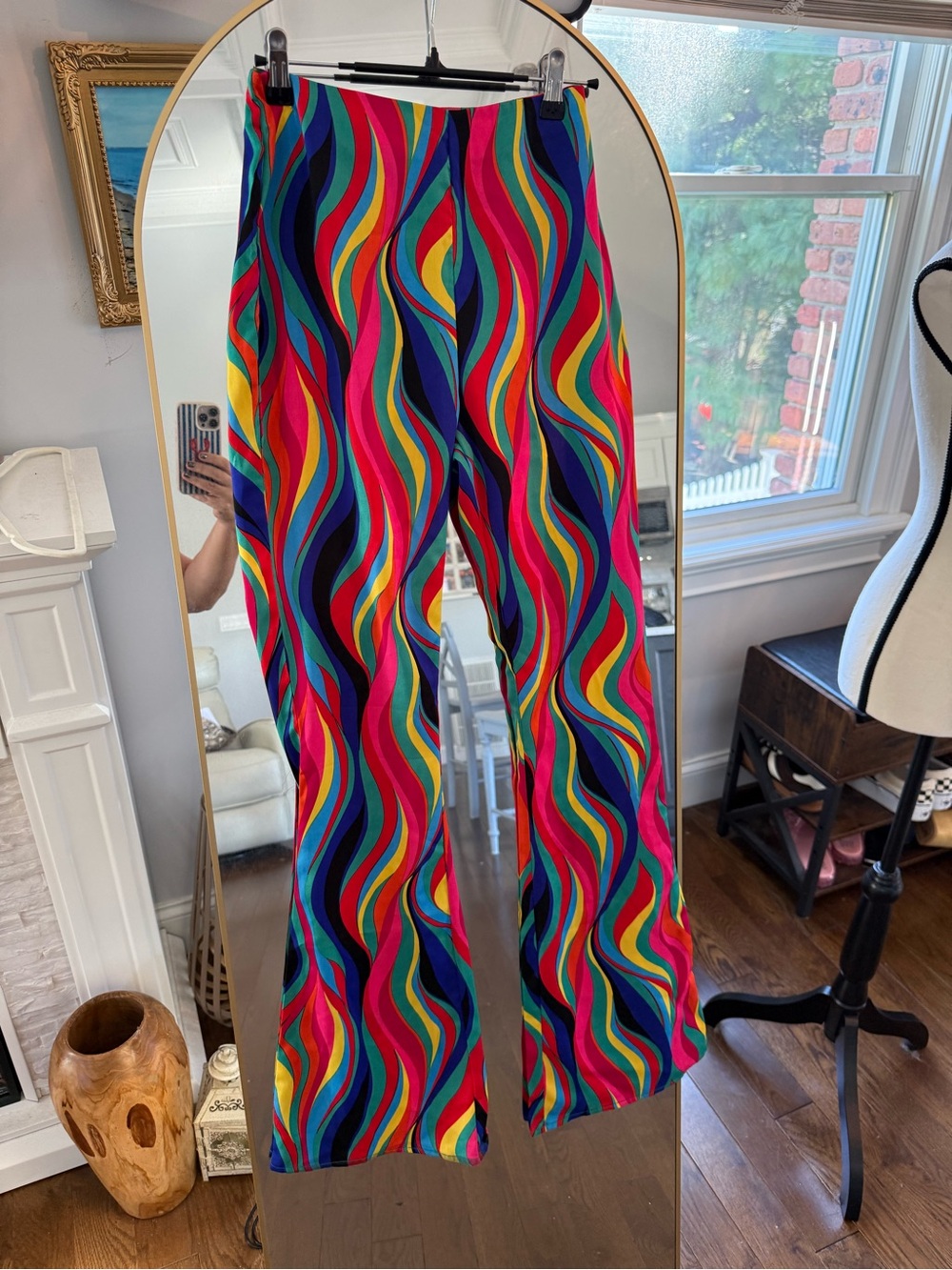 Superdown Vibrant  Multicolor Wave-Print Bootcut Pants Size XS 60s 70s Halloween